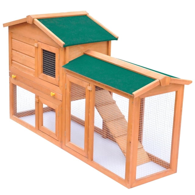 Conejera VidaXL para exteriores, grande, de madera con techo verde, 2 capas