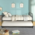 thumbnail image 3 of Twin Daybed Platform Bed with Trundle Built-in Casters,Metal Bed Frame for Kids Teens Adults,No Box Spring Needed,Black, 3 of 7