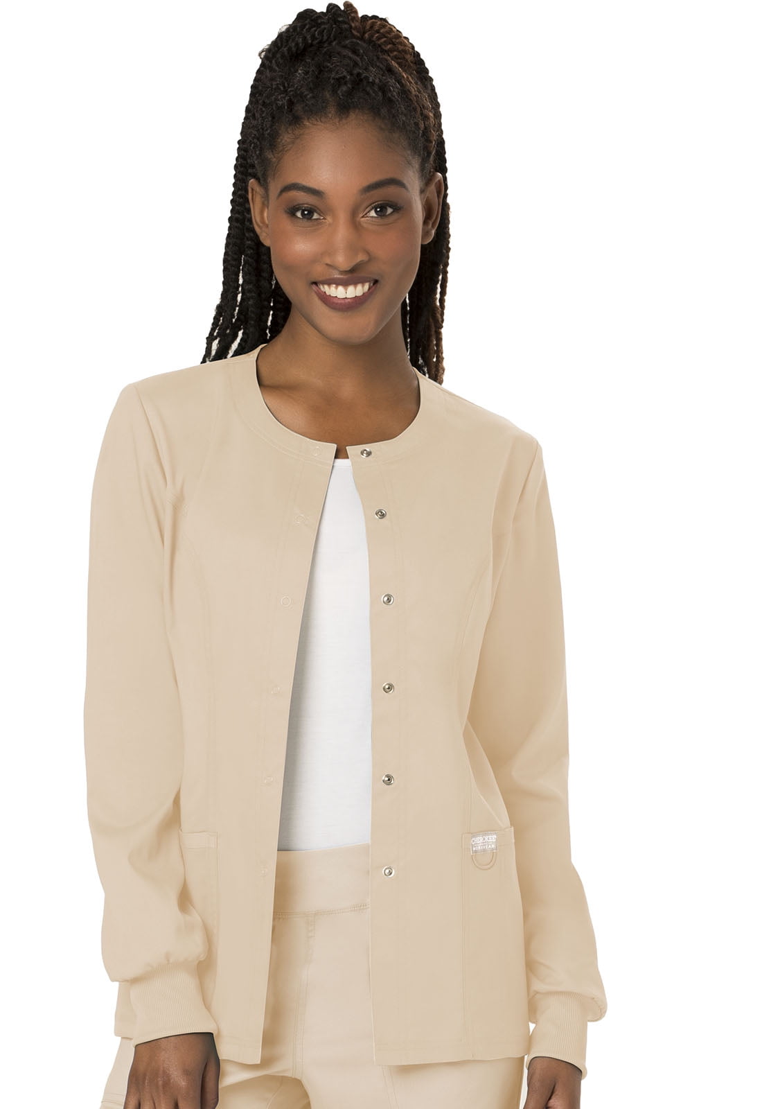 Cherokee - Cherokee Workwear Revolution Scrubs Warm Up Jacket for Women Snap Front Plus Size 