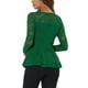 thumbnail image 3 of INSPIRAR CHIC Blusa de Mujer con Encaje en el Frente, Peplum, Manga Larga Transparente, Color Verde, 3 of 6