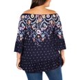 thumbnail image 3 of Style & Co Plus Size Mixed Print Off The Shoulder Top Blue 1X, 3 of 3