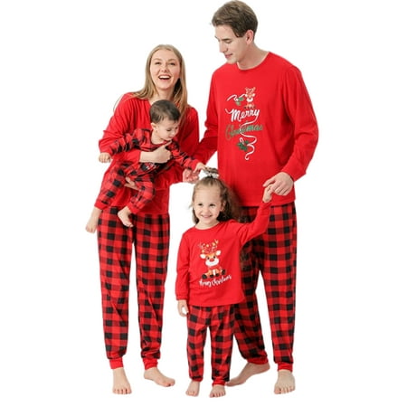 

Gwiyeopda Matching Family Pajamas Sets Christmas PJ s with Xmas Long Sleeve Tee and Pants Loungewear