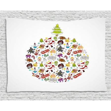 Wishes Circle Kids Christmas Tapestry, Merry Xmas Wish and Circle of Happy Cute New Year Icons Under Pine Tree, Wall Hanging for Bedroom Living Room Dorm Decor, 60W X 40L Inches, Multicolor, by Ambesonne ()