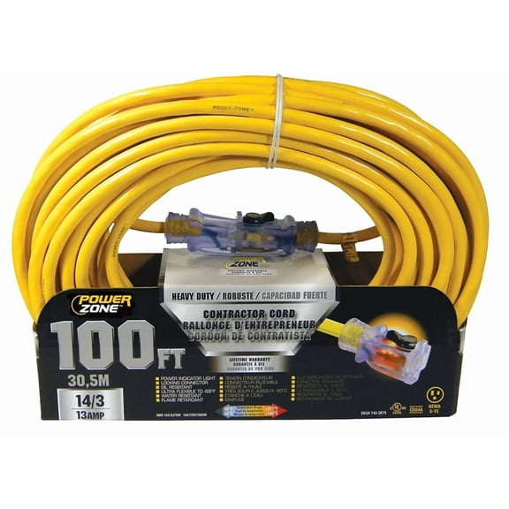 Power Zone ORP511735 Outdoor Extension Cord 100', Yellow