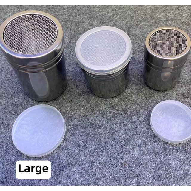 Large Non-Magnetic Stainless Steel Powder Shaker with Durable Mesh & Plastic Lid - Ideal for Coffee, Herbs, Spices - Even Distribution, Easy to Clean & Store - Perfect for Culinary Use, Camping,