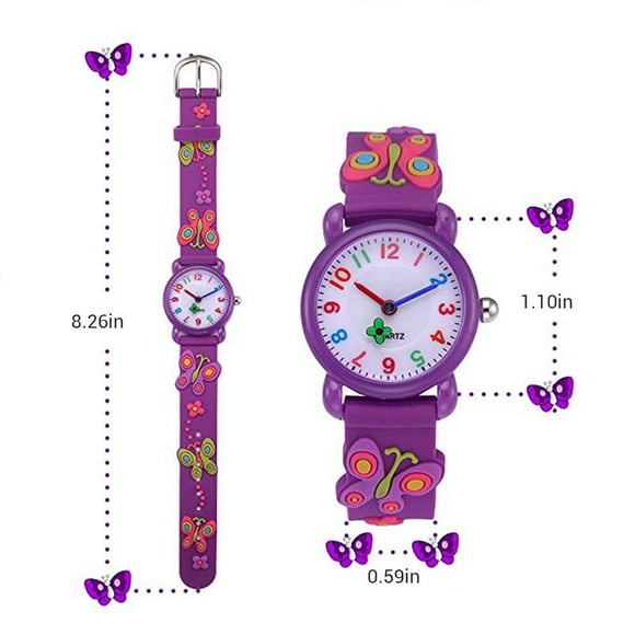 Reloj con diseño de mariposa en 3D para niños, resistente al agua, de PVC, para niñas y niños