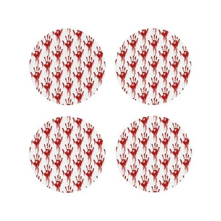 

Honeii Red Bloody Scary Hands Print Leather Coaster Set of 4 Ideal for Safeguarding Your Furniture from Drinks Spills and Effortless Cleanup-Round Shape