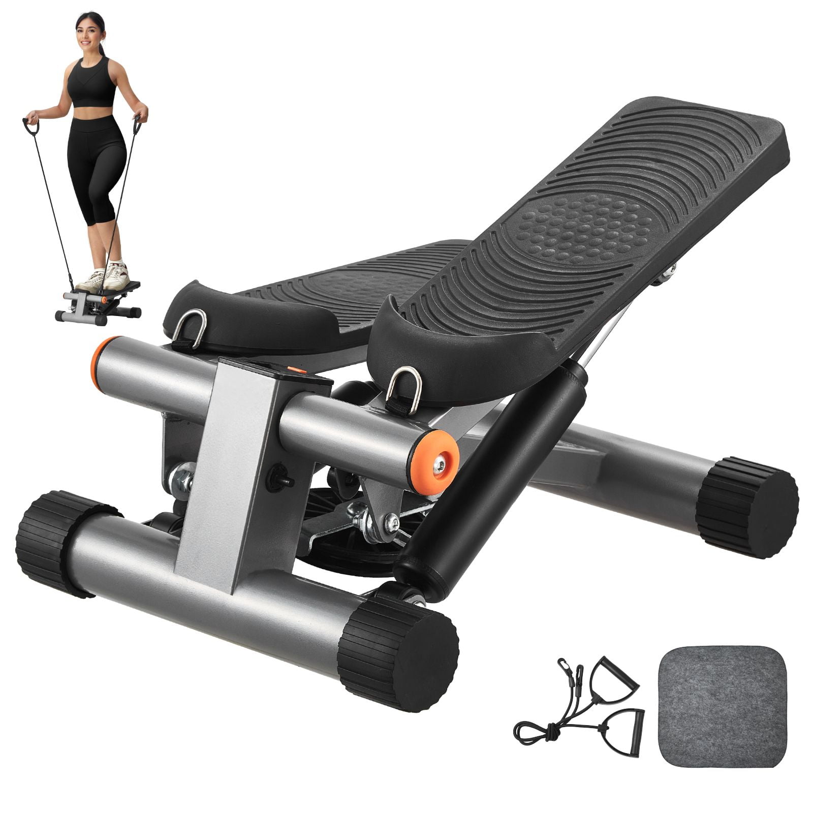 Stair Stepper Mini Home Exercise Hydraulic Fitness Stepper with Resistance Bands Full Body Workout Cardio Equipment LCD Monitor Adjustable Tension 330LBS Capacity Indoor Portable Training Machine