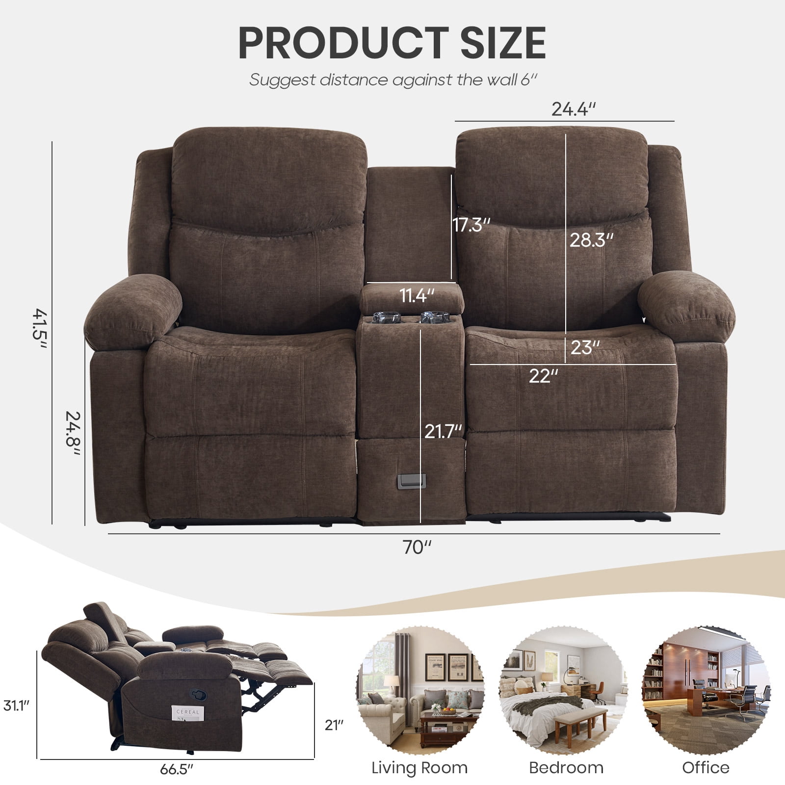 PYOIER Reclining Loveseat Sofa With Massage & Heating, Black