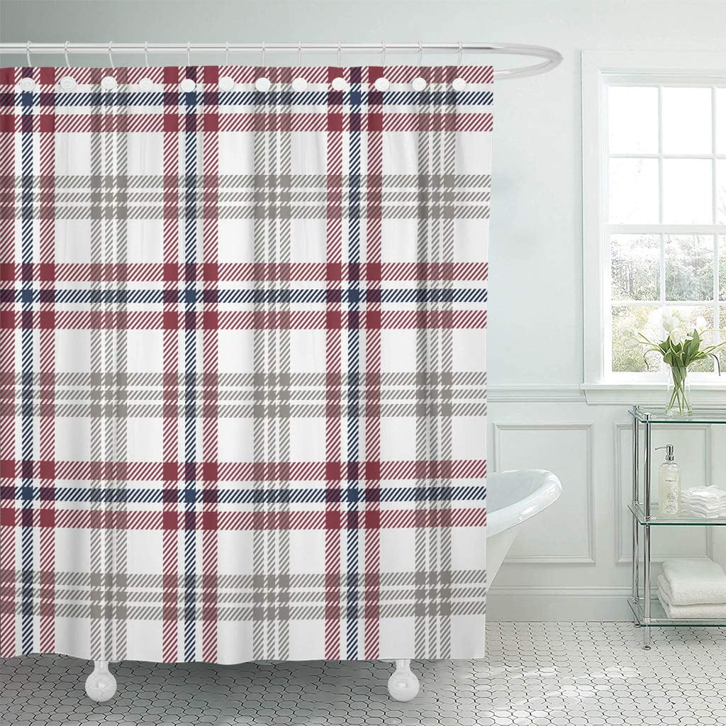 KSADK Stripes Plaid Tartan Red Blue Gray and White Abstract Check