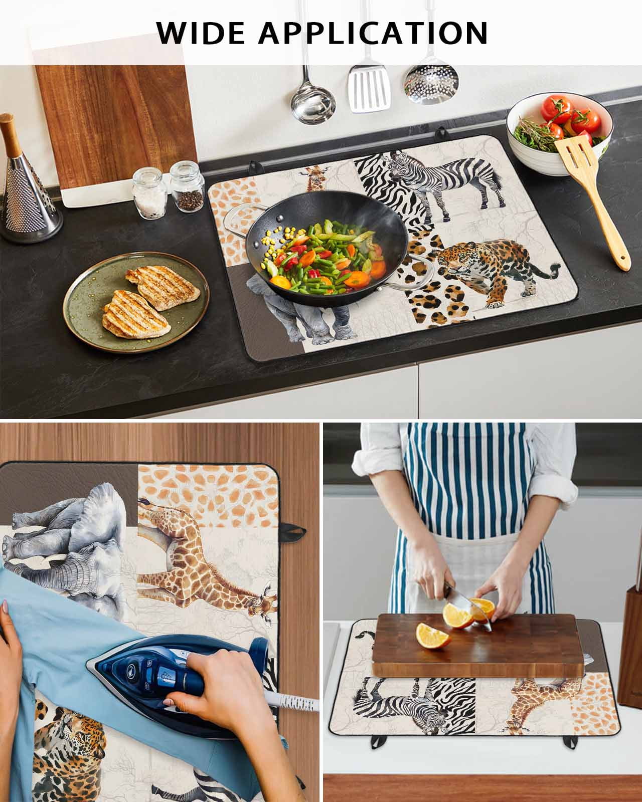 nqOlkjepod Large Induction Cooktop Protector Mat 24"x21", Modern Animals Stove Top Covers for Electric Stove, Vintage Giraffe Zebra Elephant Leopard Stove Burner Cover Mats, Glass Top Stove Cover
