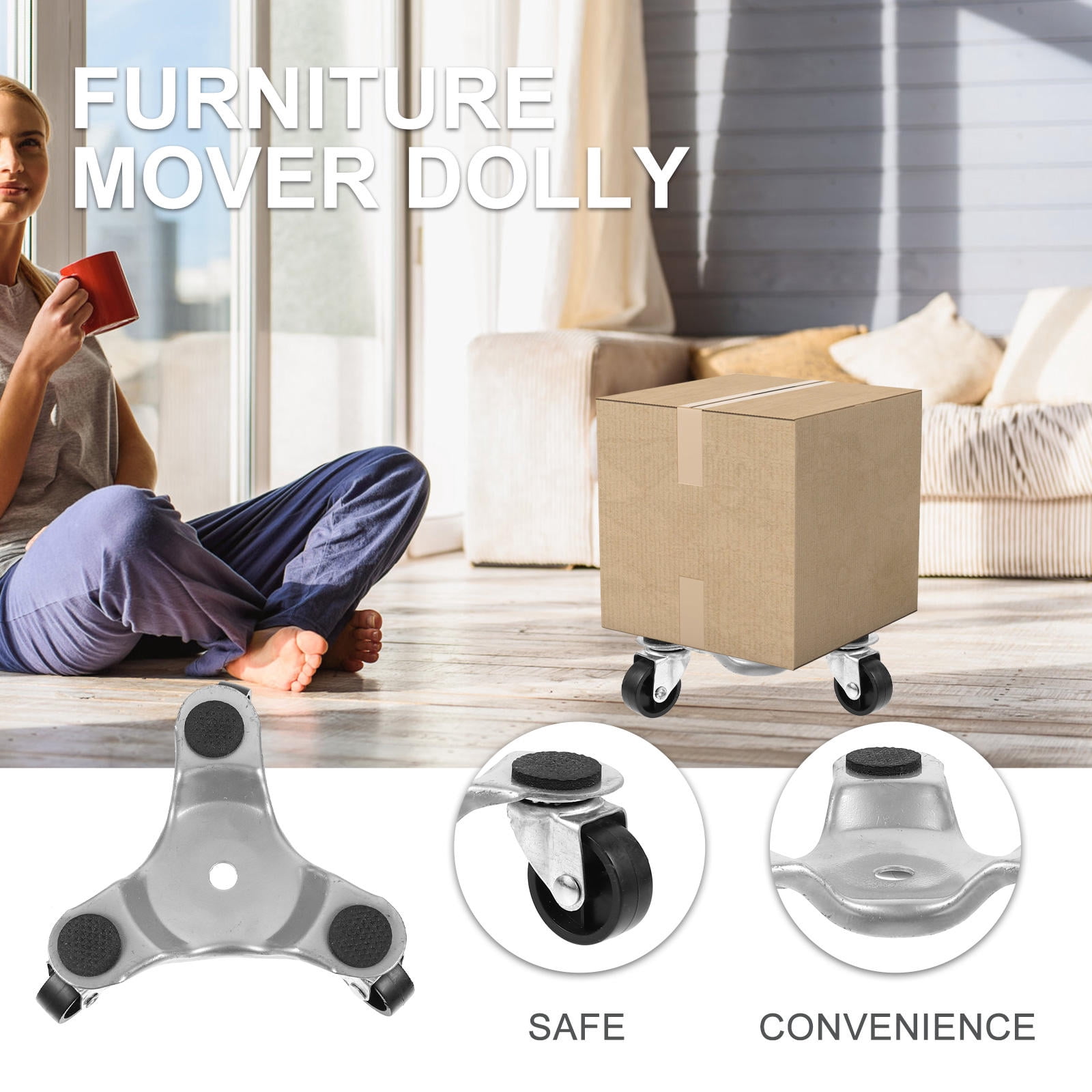 Mobutofu 3Pcs Triangle Silver Carbon Steel Furniture Movers for Heavy Appliances Transport 6.29X6.29X2.16In