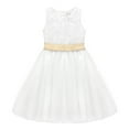 thumbnail image 4 of JanJean Kids Girls Princess Lace Dress Sleeveless Wedding Pageant Ball Gown Dress With Bowtie Belt White 16, 4 of 7