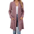 thumbnail image 2 of Women'S Fall Fashion Light-Weight Soft Knit Cardigan Long Sleeve Open Front Coat with Pockets Purple Red M, 2 of 9