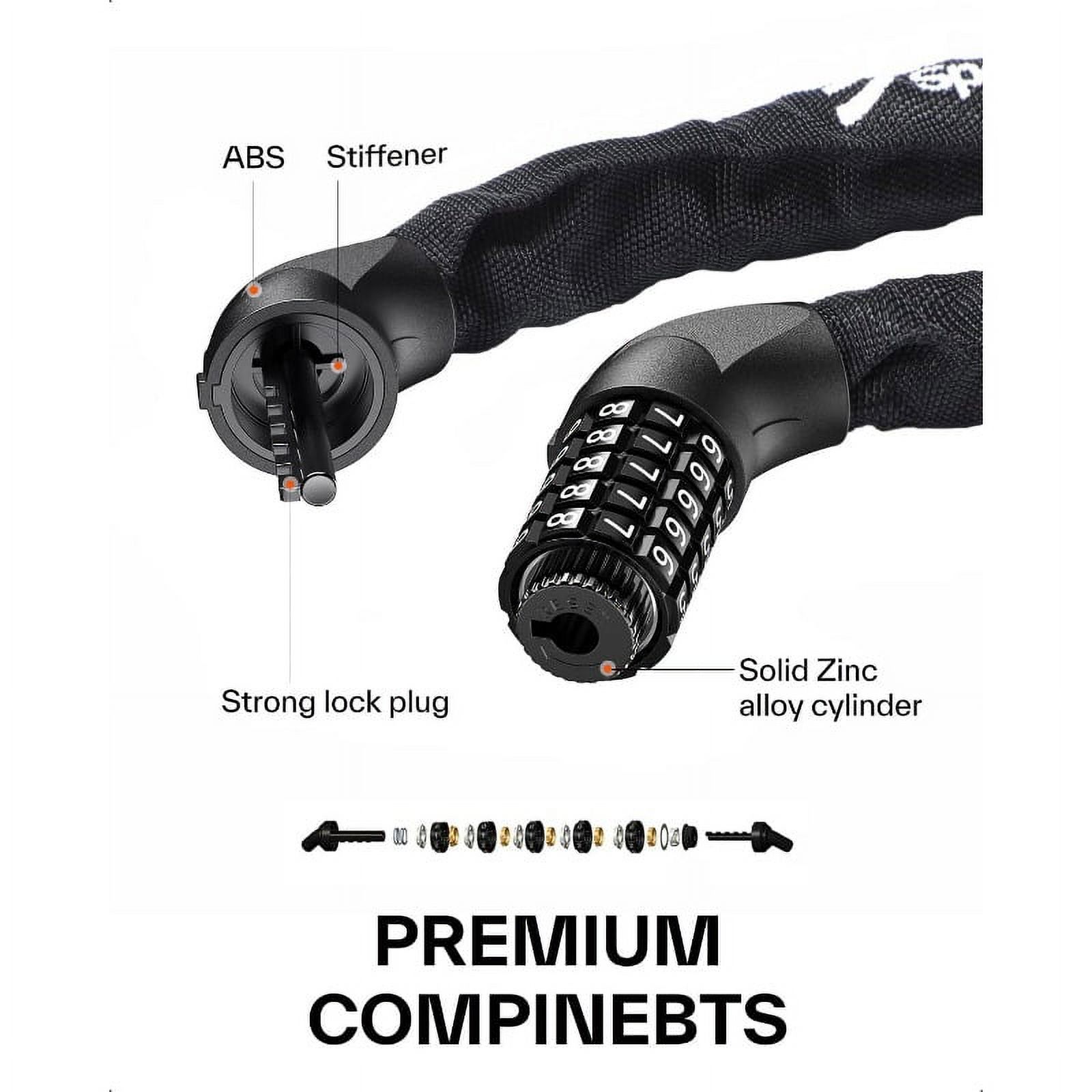 Bike Lock: 5 Digit Combination High Security Anti Theft Bike Chain Lock - 3.2/3.6/4ft Heavy Duty Resettable Keyless Bicycle Lock for Bike, Motorcycle, Scooter, Door & Gate - 4/6mm Thick