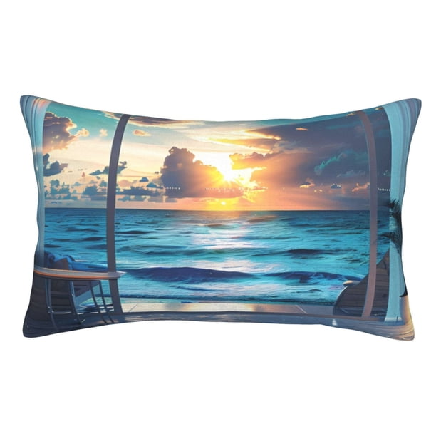 Fotbe Ocean View Bedroom Funda de Almohada Decorativa Estilo Occidental, Lujo en Algodón, Fundas para Almohadas King, Cojín Estampado para Decoración del Hogar-16"x24"