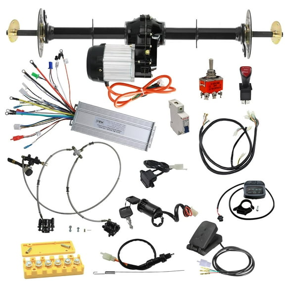 Complete 1020mm 40" Go Kart Rear Axle Assembly Kit Shaft 4 Stud Wheel Hubs & 48V 1000W Brushless Motor Differential, Hydraulic brake, Controller,Pedal for Go Kart Golf Cart ATV Lawn Mower