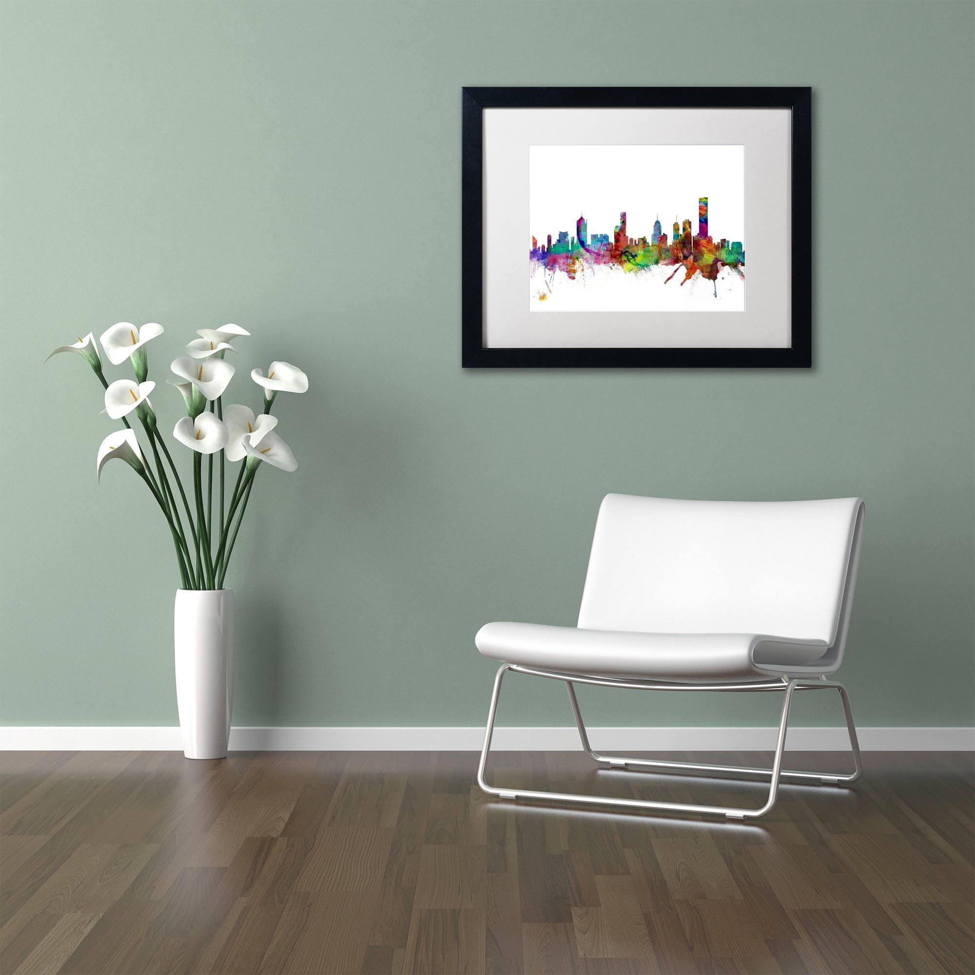 Trademark Fine Art "Melbourne Skyline II" Canvas Art by Michael Tompsett White Matte, Black Frame