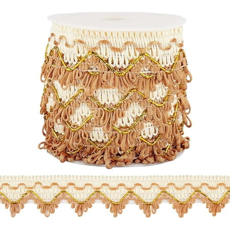 Wavy Edge Polyester Curtain Lace Trim Tassel Fringe Lace Ribbon with Plastic Spool Sienna 1-5/8 inch(42mm) about 13.67 Yards(12.5m)/Roll