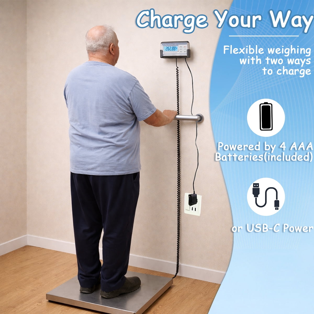 Extra Wide Heavy Duty Scale for Body Weight, 300kg/660 Lb Bariatric Scale w. Wall Mount External Digital Display