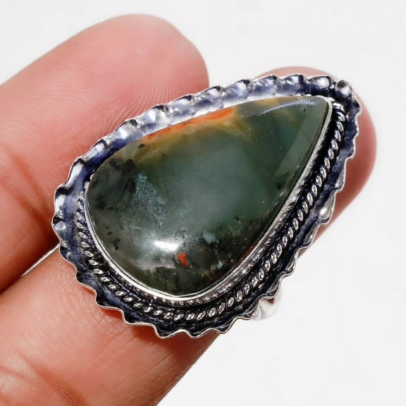 African Bloodstone Gemstone Ring Handmade Unique Design Gift Jewelry 8.50" FR 41