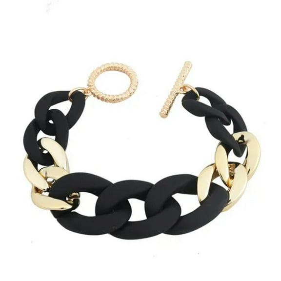 Gold Leopard Acrylic Cuban Link Chain Chunky Bracelet Toggle Clasp Women Bangles
