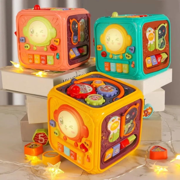 Juguete de tambor musical hexaedro interactivo | Cubo de aplausos multifunción con luces LED | Efectos de sonido | Modos Piano & Historia | Plástico duradero | 12x12x12cm | Pilas