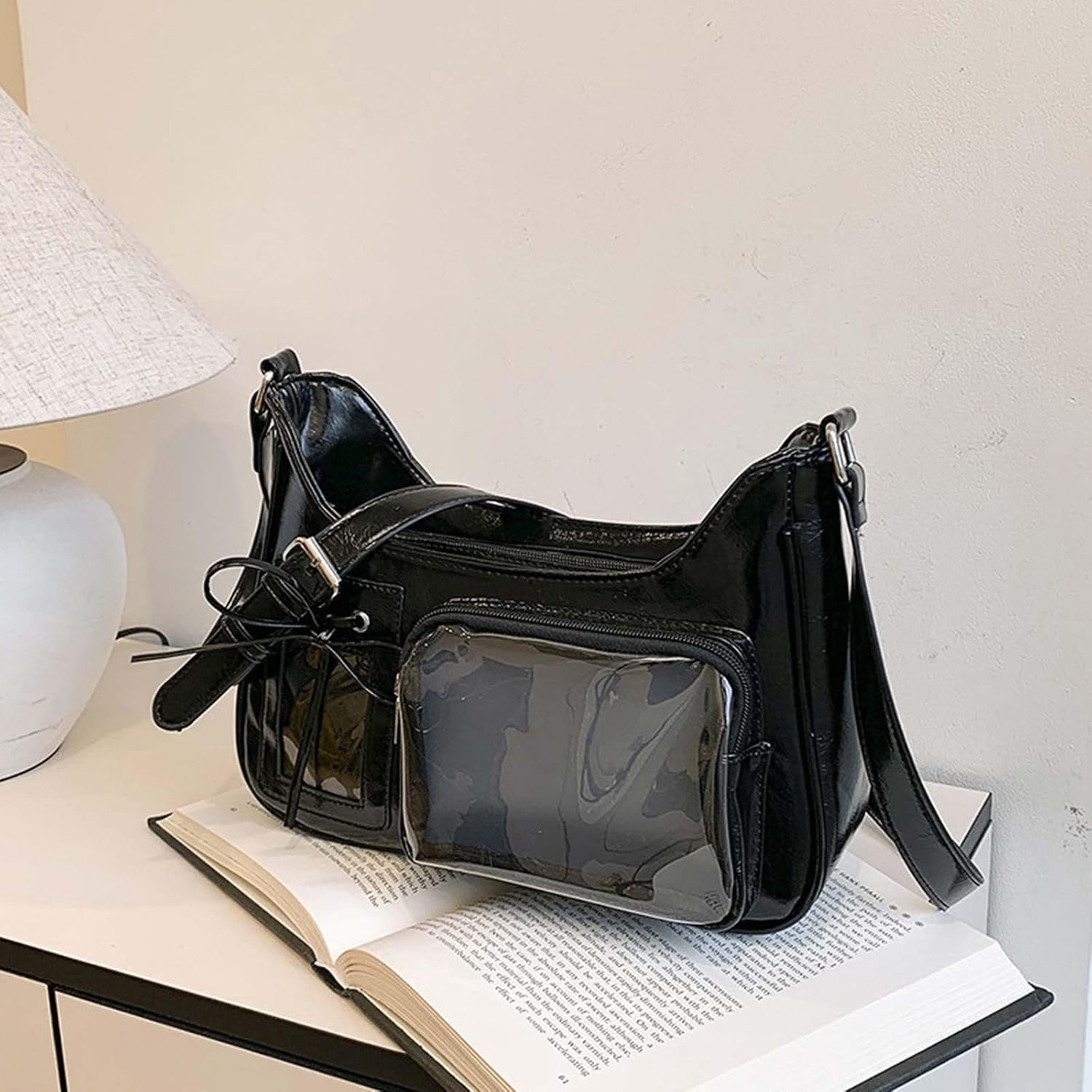 SPEKSEE Y2k Fashion Shoulder Bag Kawaii Lolita Ita Bag Badge Display Bag with Two Transparent Display Windows