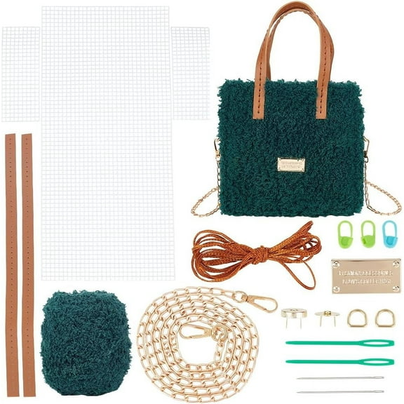 DIY Knitting Crochet Bag Making Kit Handmade Woven Tote Bag Making Materials Set Women Shoulder Bag Making Accessories Hand Crafting Yarn Weaving Kit Birthday Christmas Gift Green Green