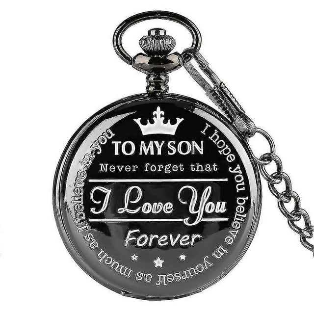 Reloj de bolsillo grabado para hijo Te amo Regalos de una mamá Papá Regalo de cumpleaños Relojes Fob Cadenas-mxbc -8059684991311 Negro