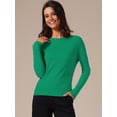 thumbnail image 3 of DARING DIVA Women's Boat Neck Long Sleeve Ribbed Sweaters S Green, 3 of 6