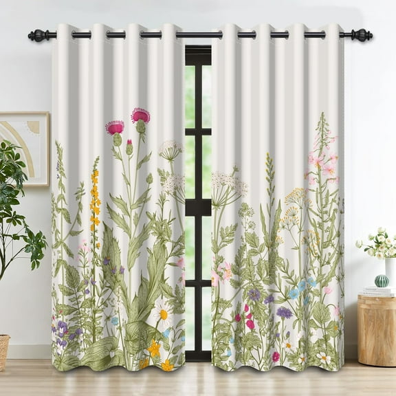Beige Floral Blackout Curtains for Bedroom 2 Panels Set Farmhouse Botanical Room Darkening Curtains for Living Room Plant Thermal Insulated Curtains Grommet Window Drapes-42"W x 45"L (Pack of 2)