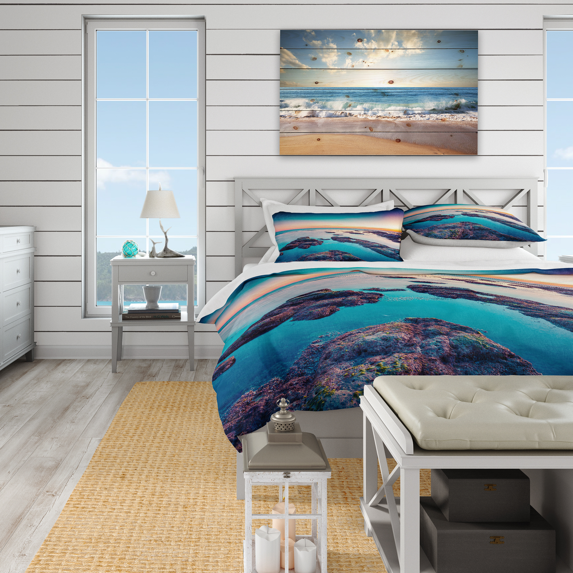 Designart 'Blue Sicily Island' Coastal Duvet Cover Set