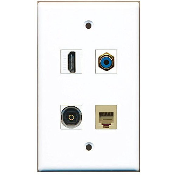 RiteAV - 1 Port HDMI 1 Port RCA Blue 1 Port Phone RJ11 RJ12 Beige 1 Port Toslink Wall Plate