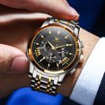 thumbnail image 4 of OLEVS Watches for Men, Mens Watches Quartz Gold Stainless Steel Waterproof Luminous Business Calendar Wrist Watch reloj para hombre Black Dial, 4 of 12