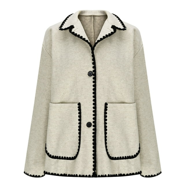 Ailaofu Women Wool Coat Peacoat Jacket Thick Loose Single-breasted Pea Coat Woolen Winter Overcoat