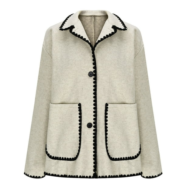 Ailaofu Women Wool Coat Peacoat Jacket Thick Loose Single-breasted Pea Coat Woolen Winter Overcoat