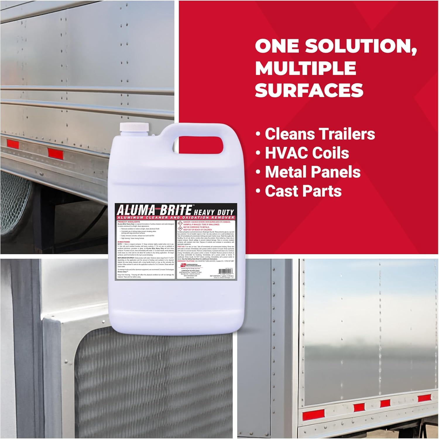 Corrosion Technologies ALuma Brite Heavy Duty Aluminum Cleaner, Industrial Brightener for Oxidation Removal, Concrete and Soot Residue, Commercial-Grade, High Foaming Rinse-Free Formula, 1 gallon