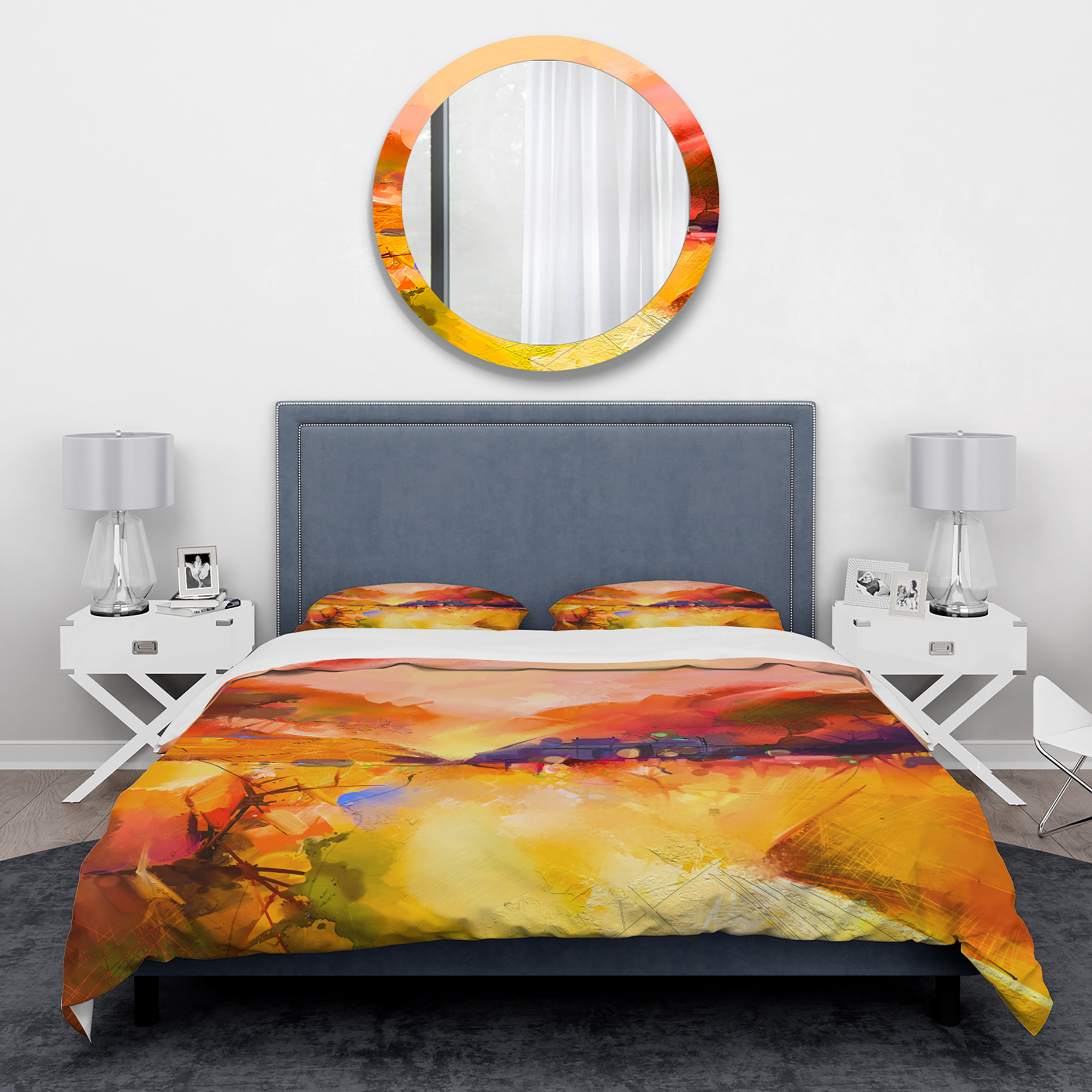 Designart 'Colorful Yellow Red Floral Background' Traditional Duvet Cover Set