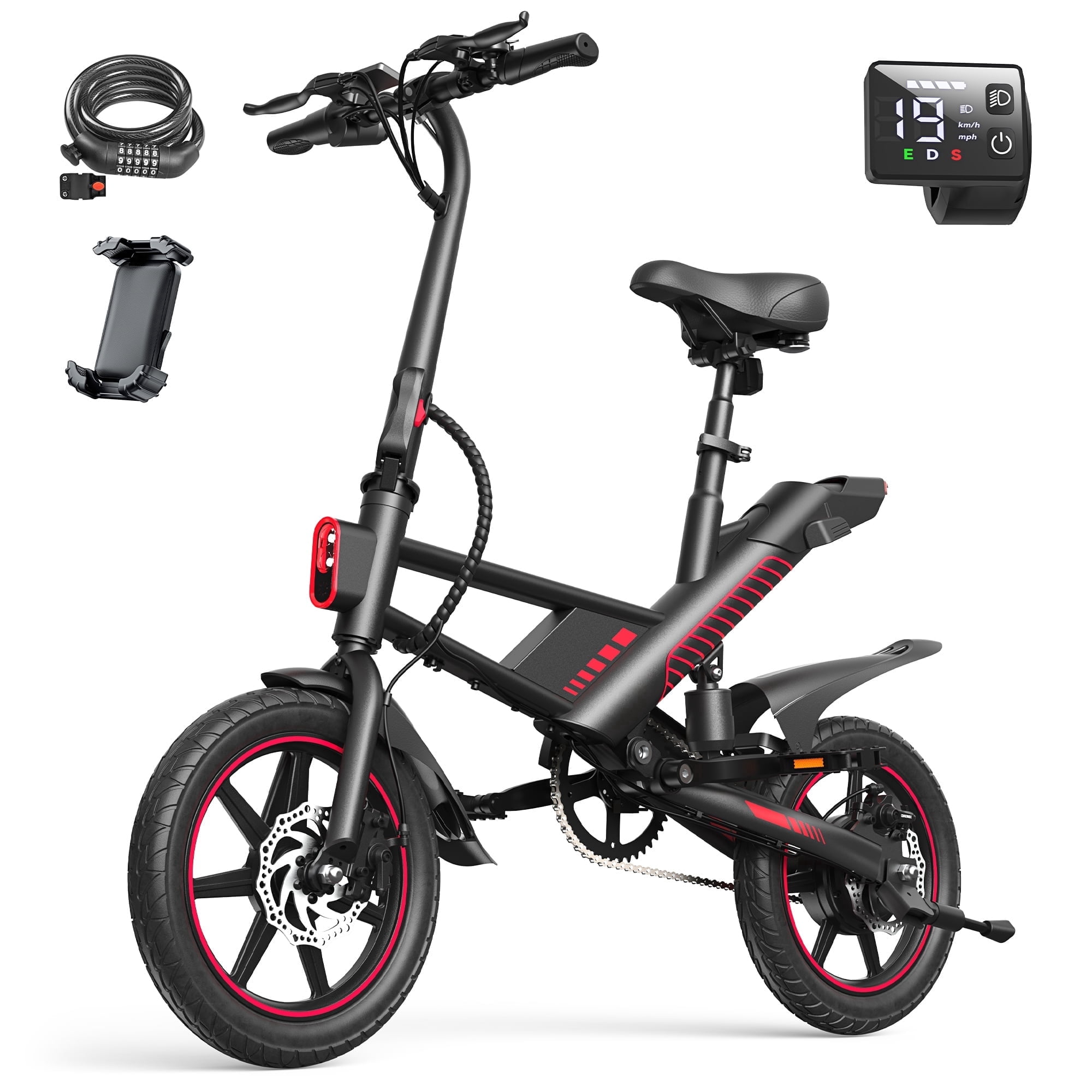 MIHOVER 14" Mini Electric Bike for Adults & Students,450W Max Speed 19Mph 3 Modes 30 Miles Range Rear Suspension, Class 2 E-Bike with Phone Holder & Lock, UL2849 Certified-Black