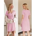 thumbnail image 3 of Ekouaer Nursing Nightgown Delivery and Labor Gown for Hospital Short Sleeve Maternity Breastfeeding Dress Pink, 3 of 6