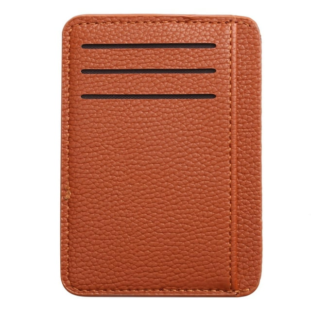 Retro Women Men PU Litchee Pattern Solid Color Card Case Mini Purse (Black)