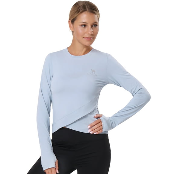 CAMEL Women's Long Sleeve Rash Guard Shirts UPF 50 Sun Protection Quick Dry Swim T-Shirt Athletic Workout Tops Shirts Blue