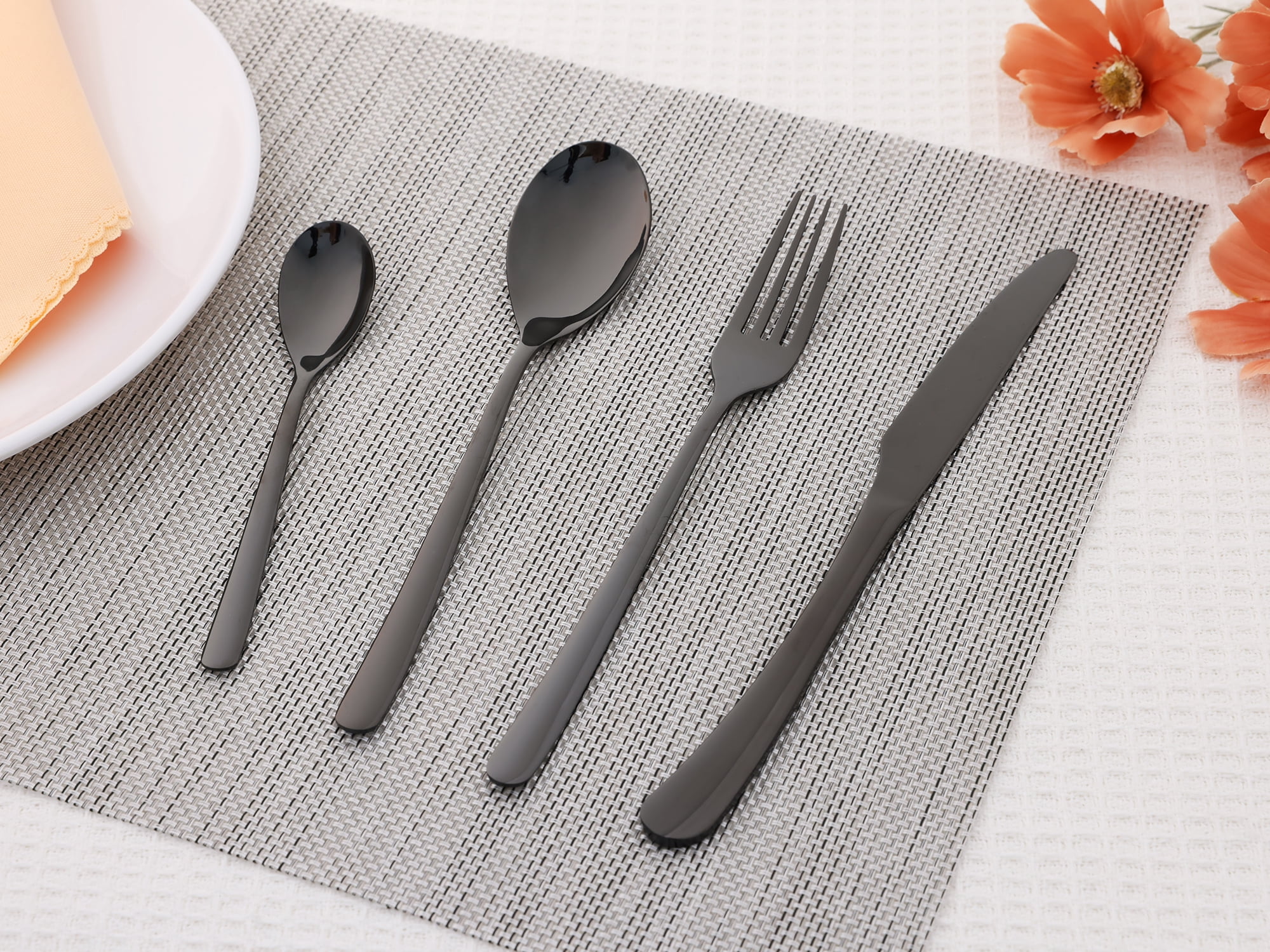 Unique Bargains 4 Pcs Stainless Steel Silverware Set with Serving Utensils Black