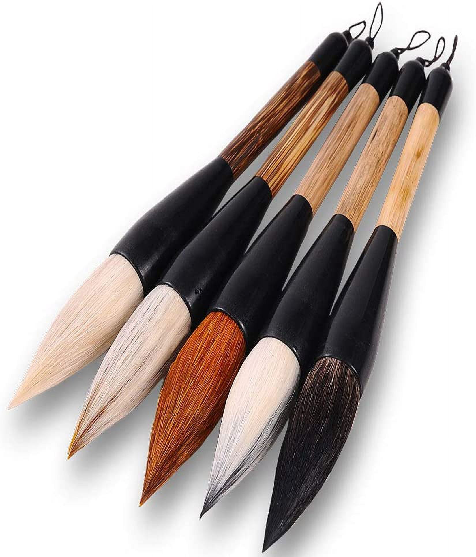 ABCISI Chinese Traditional Calligraphy Brush, Chinese Calligraphy Watercolor Drawing Brush-Large brush,  Wolf Hair, Wool, Sheep Wolf Mix, Bear Hair, Sheep Bear Mix (5-Count)