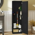 thumbnail image 2 of Homiflex Broom Closet Storage Cabinet, Wooden Garage Cabinet with Hooks and Shelf, Slim Utility Closet Broom Storage Cabinet for Cleaning Tool Mop, Black, 2 of 8