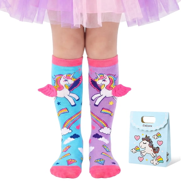 Bocaoying Christmas Crazy Socks for Girls Kids, Unicorn Funny 3D Print Knee High Holiday Stockings with Christmas Gift Bag, Holiday Stocking Stuffers Ages 6-12