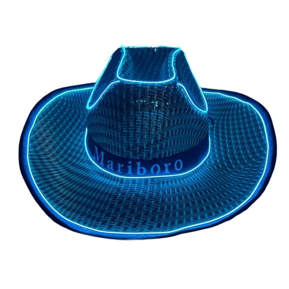 UJNDER Carnival Light Up Cowboy Hat for Halloween Party Western Straw Hat for Stage Performance Festivals and Events Blue