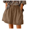 thumbnail image 1 of Aayomet Shorts pour Femmes Shorts d'Été en Lin Taille Haute Lacets Yoga Course avec Poches Décontracté (Marron, TTG), 1 of 5