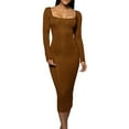 thumbnail image 2 of Blotona Women Wrapped Dresses Long Sleeve Square Neck Midi Party Street Fall Winter Dress, 2 of 5
